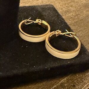 Monet Gold and Cream Hoop Earrings